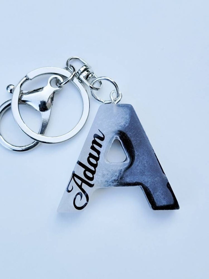 Black Resin Letter A-Z Keychain Alphabet Charm Key Ring with