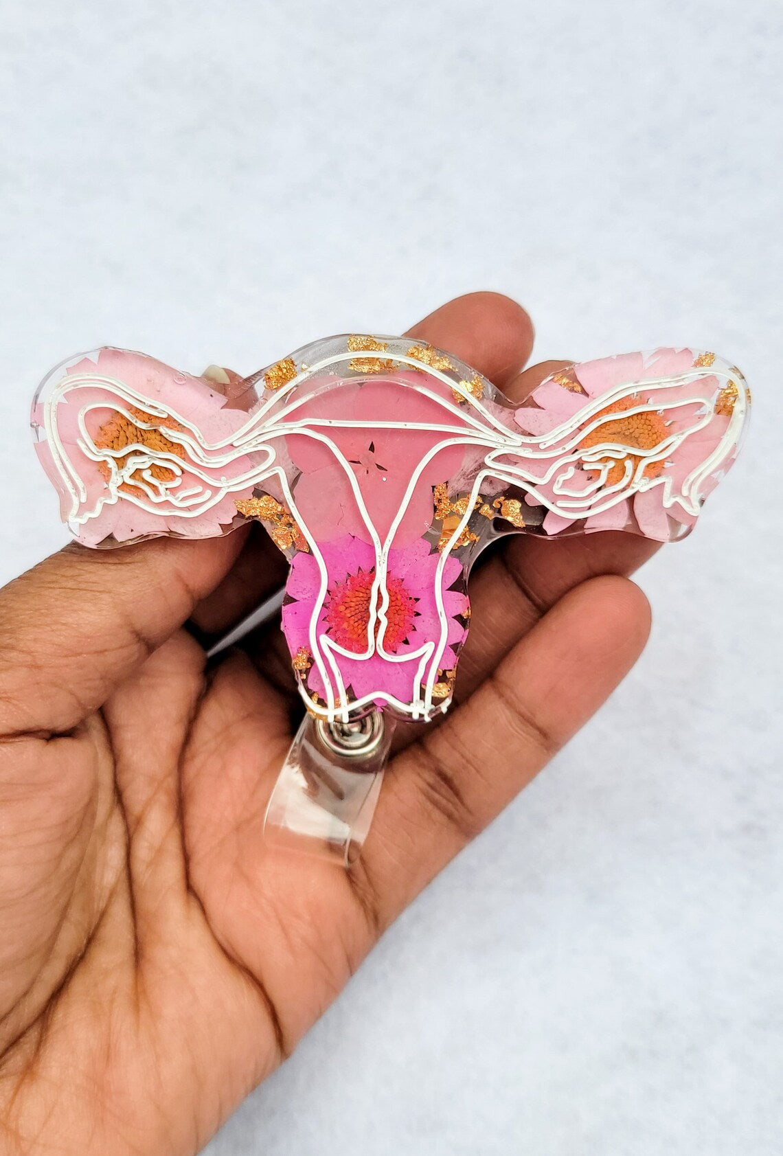 Uterus Floral Art ID Badge Reel Holder Clip Holder Retractable