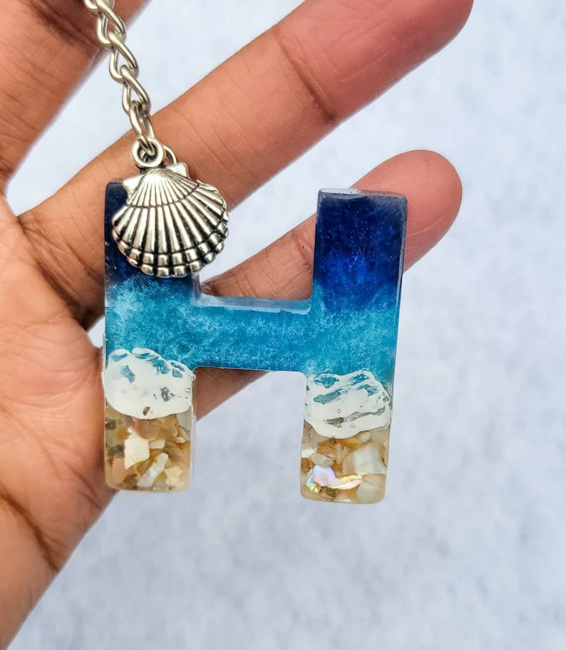 Ocean Letter Keychain, Resin Accessories, Personalized Alphabet Keychain,  Beach Themed 
