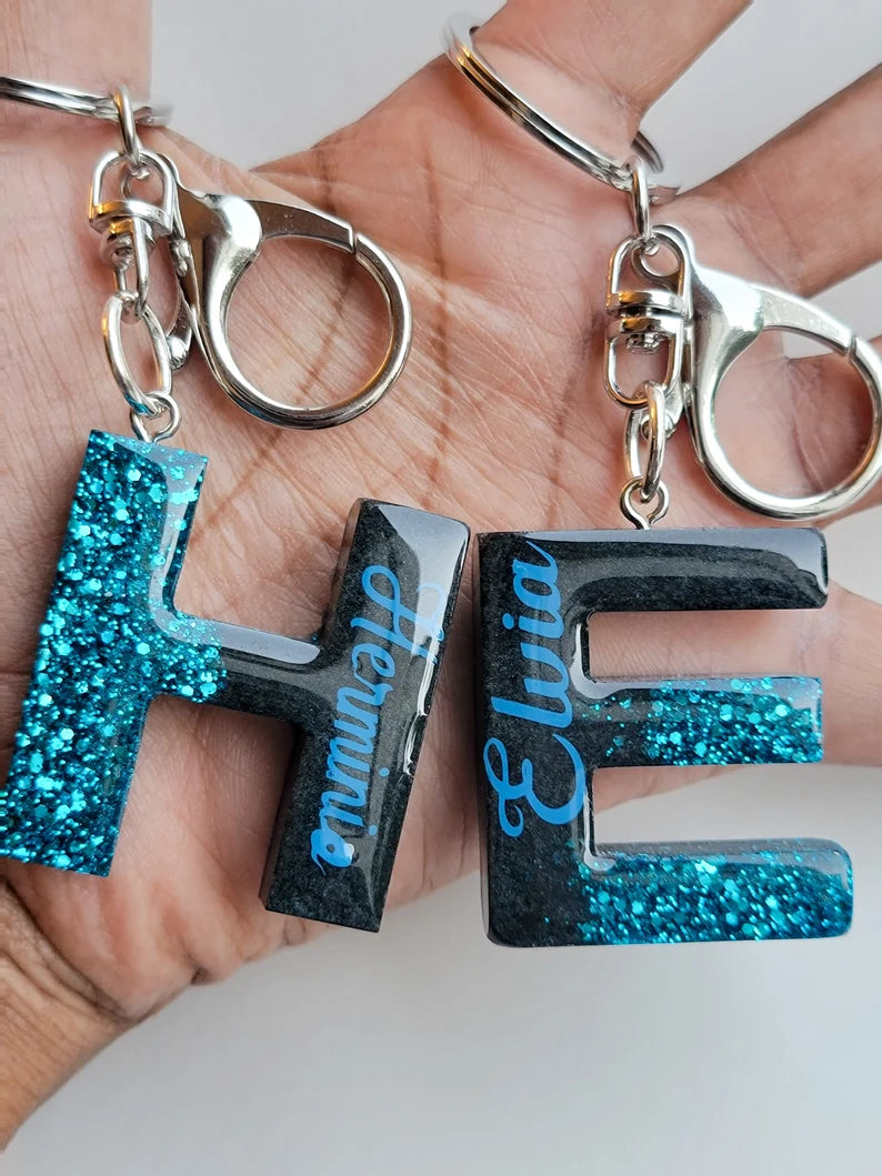 Glitter Resin Letter Keychain, Glitter Keychain Accessories