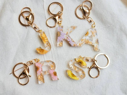 Flower and Gold Flake Keychain
